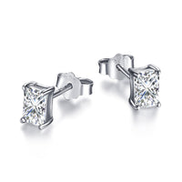 [Globe Jewelers]Stylish Shiny Rectangular Center Stone Stud Earrings
