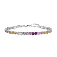 [Globe Jewelers]Radiant Colorful Round Cut Tennis Bracelet