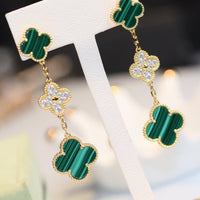 [Globe Jewelers]CLOVER EARRINGS GOLD MALACHITE DIAMOND 3 MOTIF