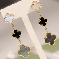 [Globe Jewelers]CLOVER EARRINGS GOLD ONYX MOP 3 MOTIF