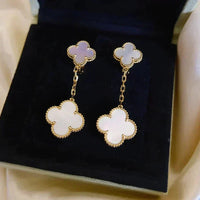 [Globe Jewelers]CLOVER 2 MOTIF WHITE MOP EARRINGS