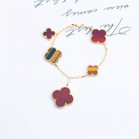 [Globe Jewelers]CLOVER BRACELET 5 MOTIFS CARNELIAN TIGER EYE