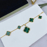 [Globe Jewelers]MAGIC CLOVER MALACHITE GOLD BRACELET 5 MOTIFS