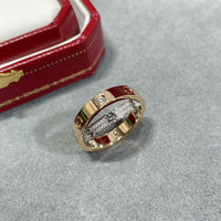 [Globe Jewelers]LOVE PINK GOLD SILVER DIAMOND DOUBLE RING