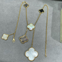 [Globe Jewelers]CLOVER 6 MOTIF MOP ONYX GOLD NECKLACE