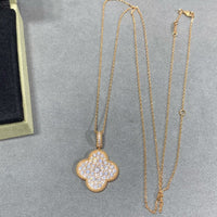 [Globe Jewelers]CLOVER 25MM LARGE PEDANT DIAMOND PAVED LONG NECKLACE