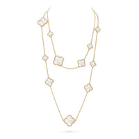 [Globe Jewelers]CLOVER 16 MOTIF WHITE MOP GOLD NECKLACE