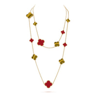 [Globe Jewelers]CLOVER 16 MOTIF CARNELIAN TIGER EYE ROSE GOLD NECKLACE
