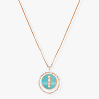 [Globe Jewelers]LUCKY MOVE 3 DIAMONDS TURQUOISE PINK GOLD DIAMOND NECKLACE