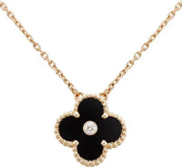 [Globe Jewelers]CLOVER 15MM DIAMOND ONYX NECKLACE