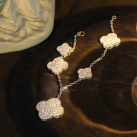 [Globe Jewelers]CLOVER BRACELET 5 MOTIF SILVER DIAMOND PAVED
