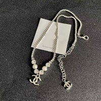 [Globe Jewelers]Double C Necklace with Pearls & Cubic Zirconia