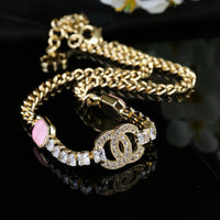 [Globe Jewelers]Pink Sugar Cube Double CC Crystal Choker