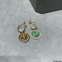 [Globe Jewelry]LUCKY MOVE Sliding‑diamond C‑shape Ear Hoops