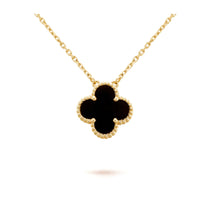 [Globe Jewelers]CLOVER 15MM BLACK ONYX SINGLE FLOWER NECKLACE