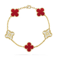 [Globe Jewelers]CLOVER 5 MOTIFS CARNELIAN DIAMOND BRACELET