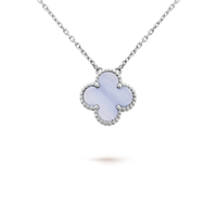 [Globe Jewelers]CLOVER 15MM BLUE CHALCEDONY NECKLACE SILVER