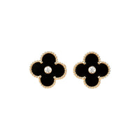 [Globe Jewelers]CLOVER MEDIUM 1 MOTIFS ONYX DIAMOND EARRINGS