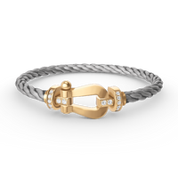 [Globe Jewelers] Großes Hufeisen-Armband mit Halbdiamanten, Gold