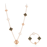 [Globe Jewelers]DETACHABLE CLOVER 15(11+4) FLOWER ROSE GOLD NECKLACE SET