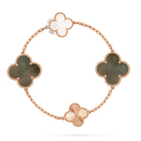 [Globe Jewelers]DETACHABLE CLOVER 15(11+4) FLOWER ROSE GOLD NECKLACE SET
