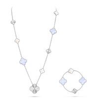 [Globe Jewelers]DETACHABLE CLOVER 15(11+4) FLOWER SILVER NECKLACE SET