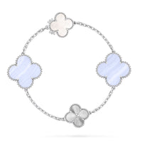 [Globe Jewelers]DETACHABLE CLOVER 15(11+4) FLOWER SILVER NECKLACE SET