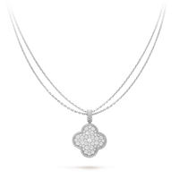 [Globe Jewelers] 25 mm große Kleeblatt-Halskette aus Silber mit Diamanten